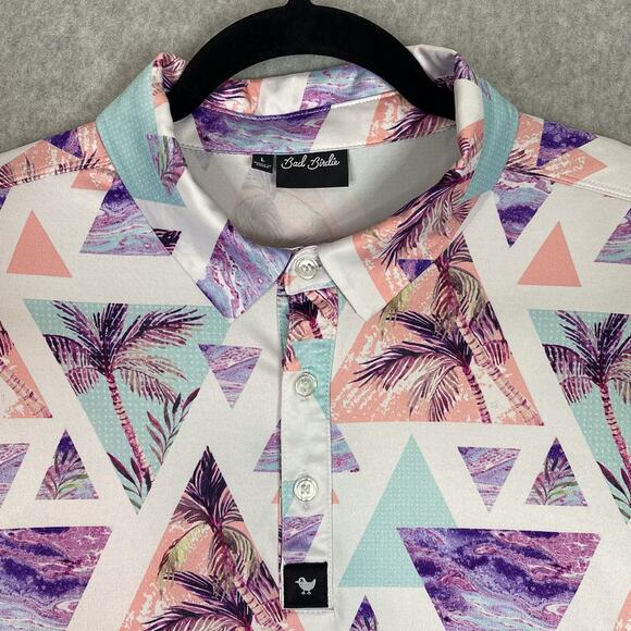Bad Birdie Shirt Mens L Cali Golf Polo Geometric Palm Trees All Over Print - Picture 3 of 7